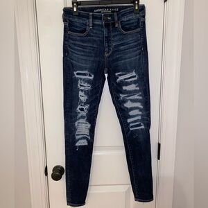 American Eagle Outfitters Dark Blue Distressed Skinny Jeans